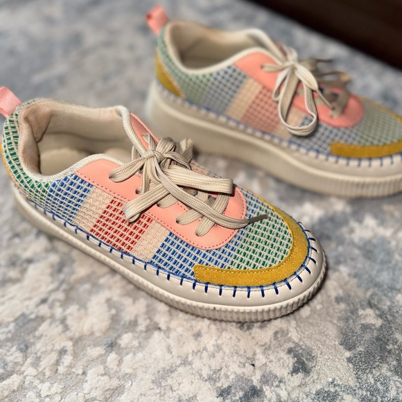 Nicole Miller New York Patchwork Multicolor Platform Sneaker Shoes - Picture 2 of 6